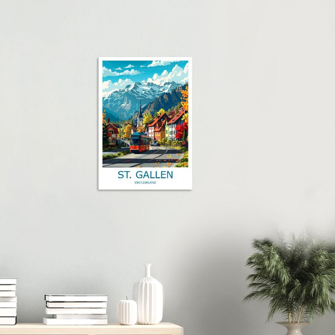 St. Gallen Alpine Tram Old Town Mountains Switzerland Poster - Image 3