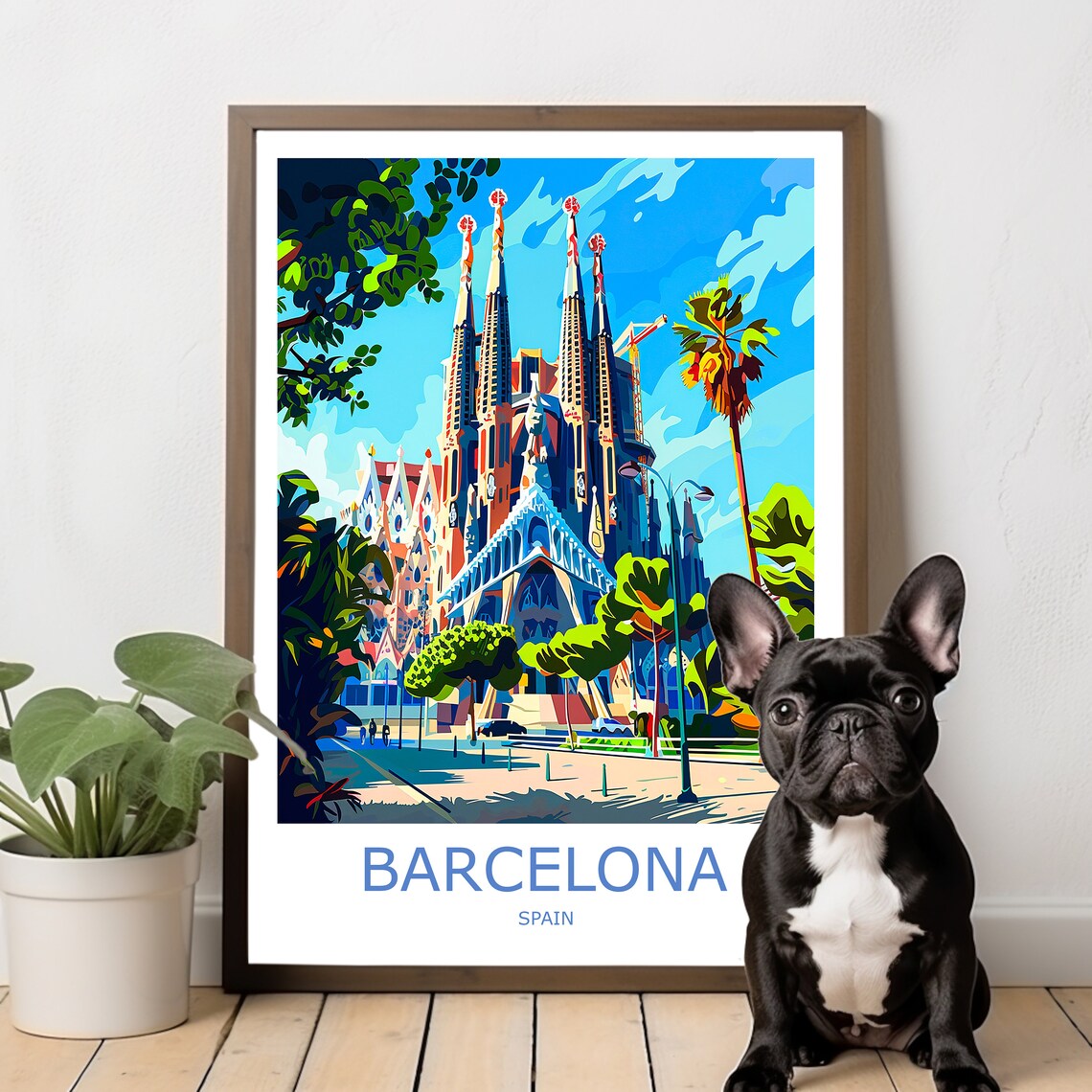 Barcelona Sagrada Familia Cathedral Sunny Blue Sky Travel Poster - Image 3