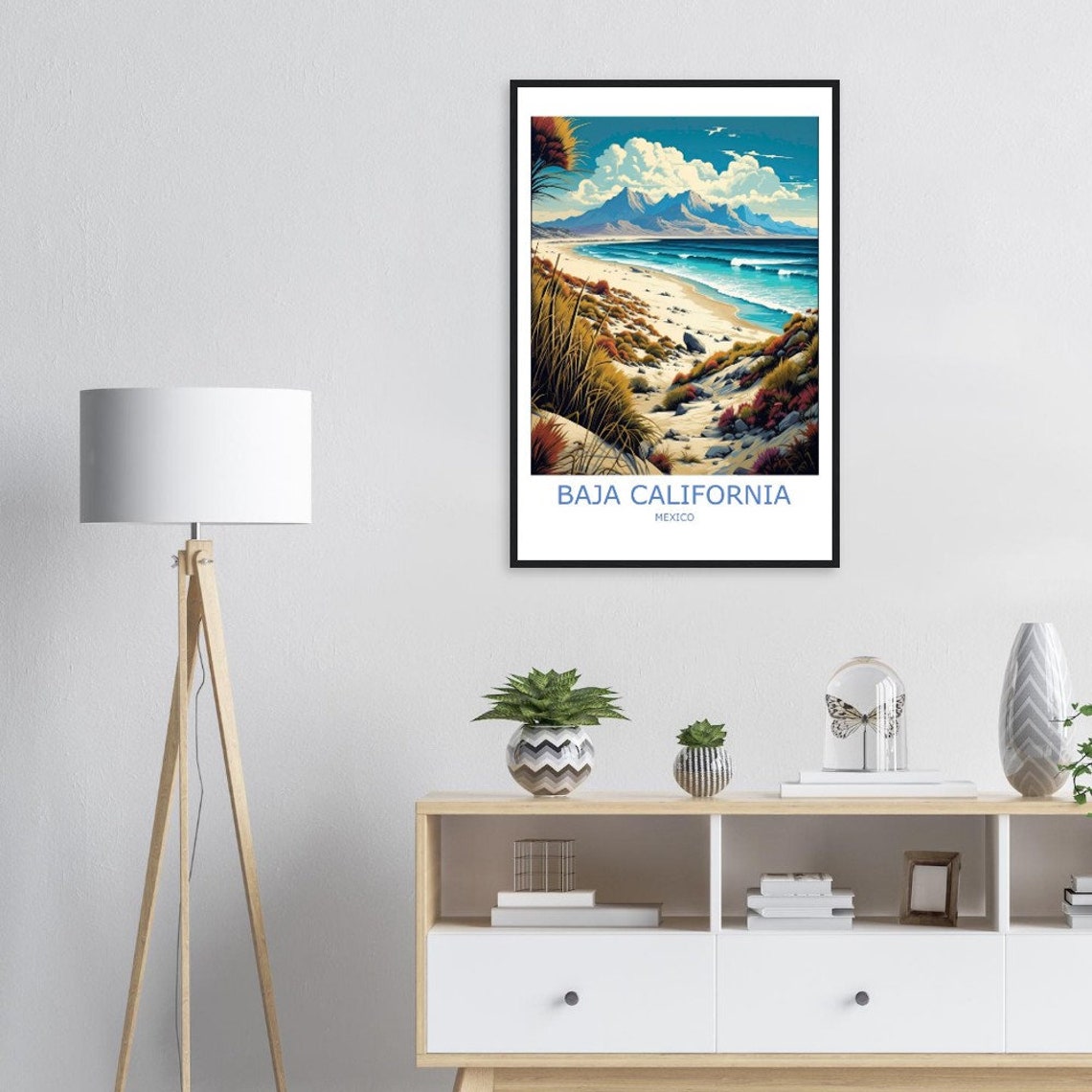 Baja California Desert Beach Dunes Ocean Mountain Travel Poster - Image 2