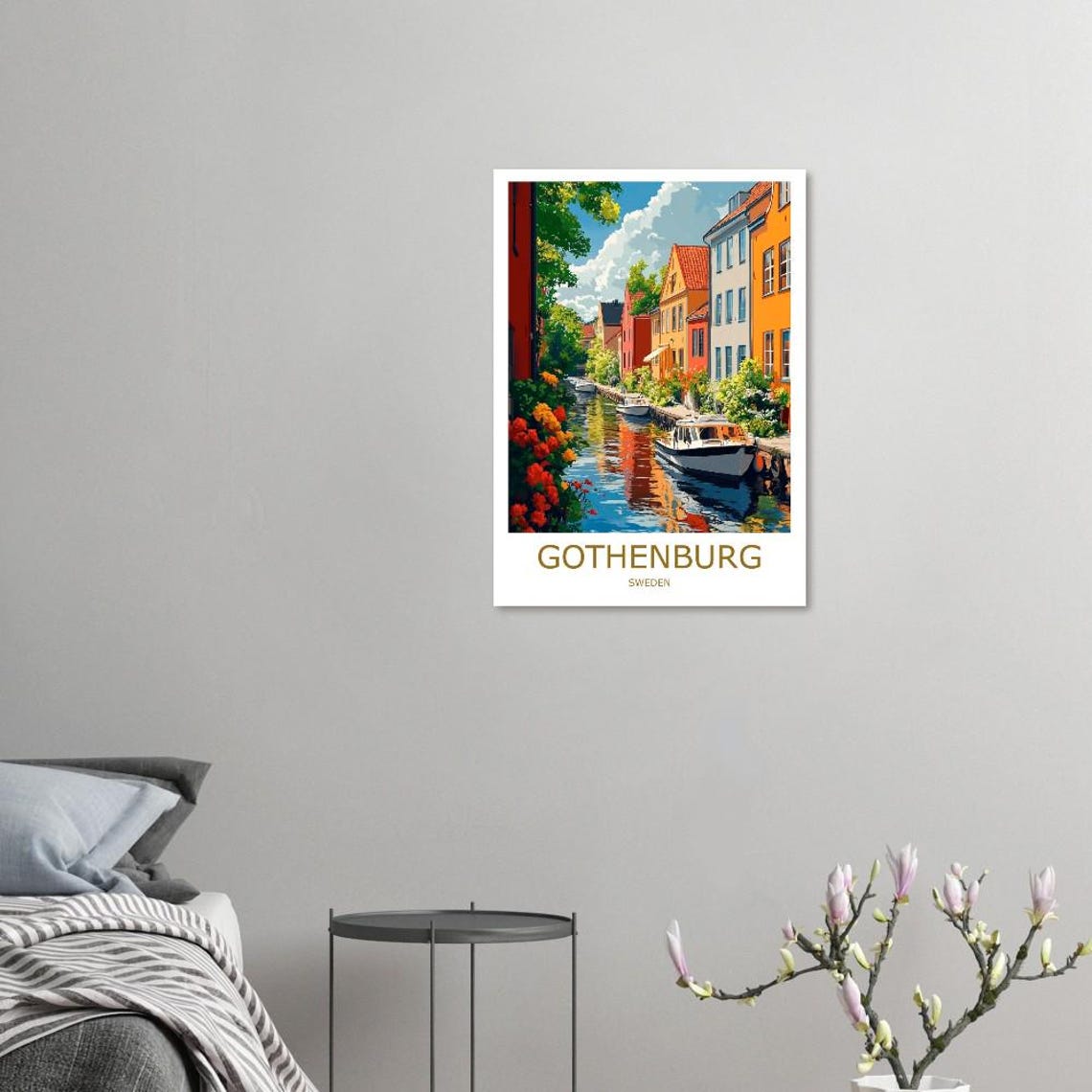 Gothenburg Sweden Canal With Boats And Flower Gardens Poster - Image 3