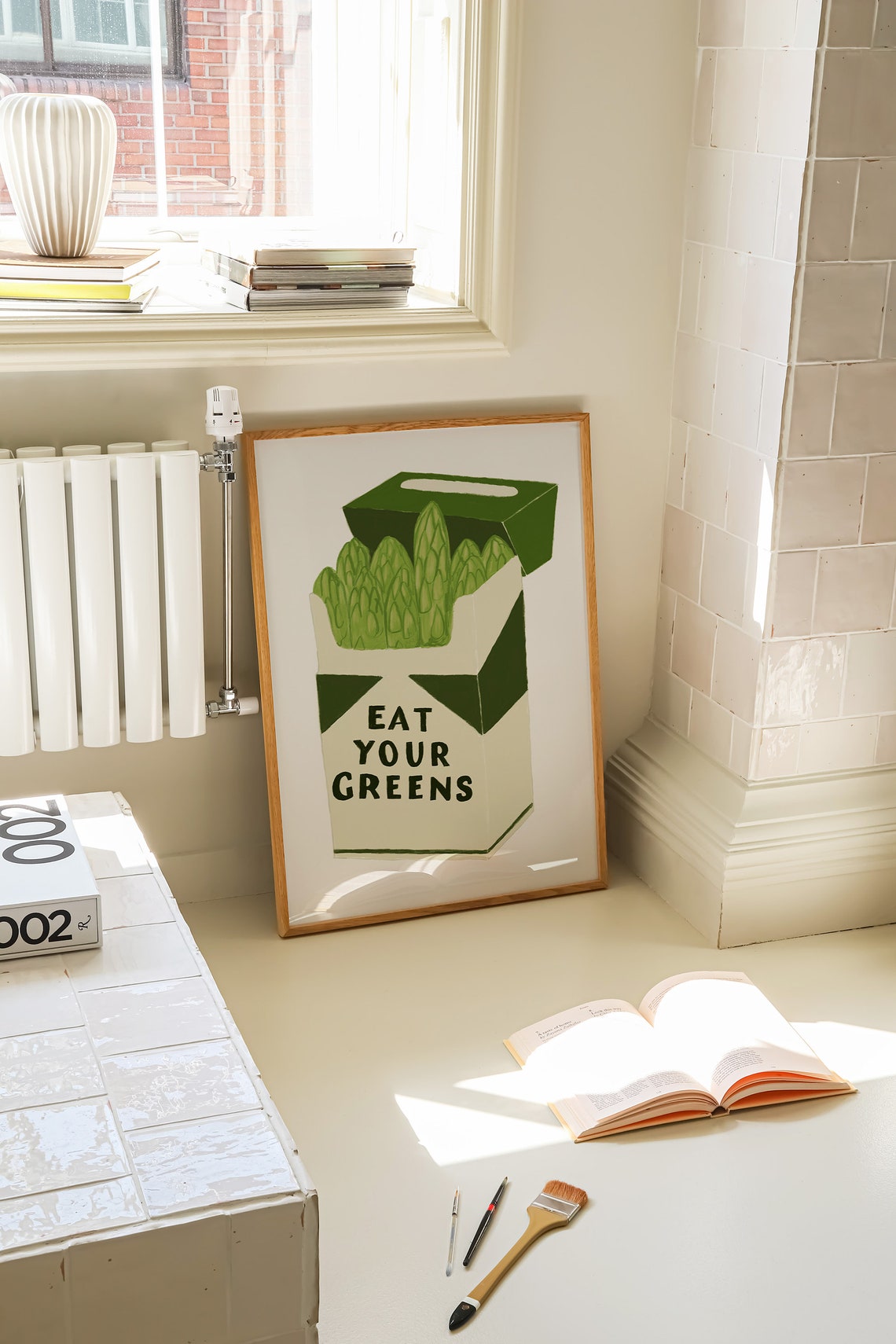 Eat Your Greens Asparagus Retro Cigarette Pack Style Kitchen Poster - Image 2