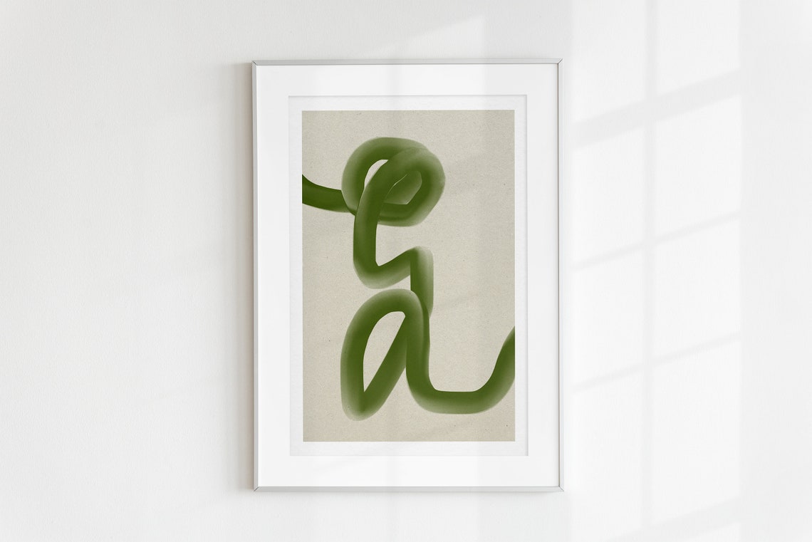 Green Flowing Ribbon Line Abstract Minimalist Organic Wall Poster Art - Image 2