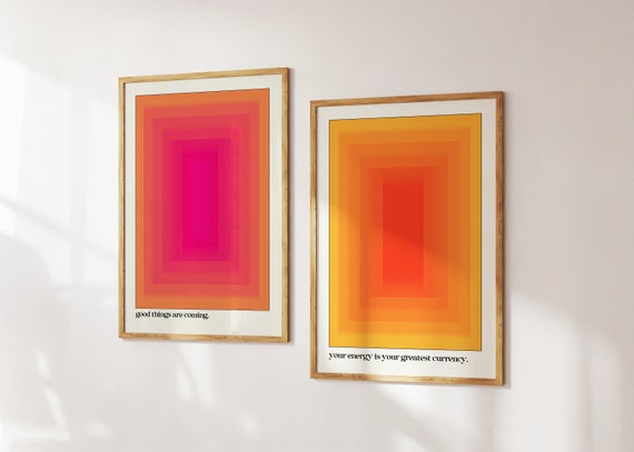 Positive Affirmation Print Set Good Things Are Coming Abstract Aura Wall Art Hot Gradient Pink And Orange Wall Art