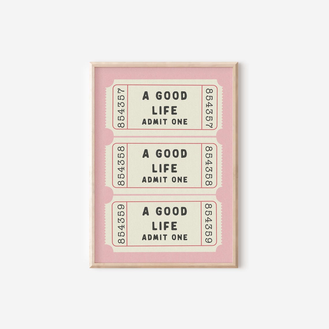 A Good Life Admit One Retro Ticket Trio Pink Vintage Wall Art - Image 4