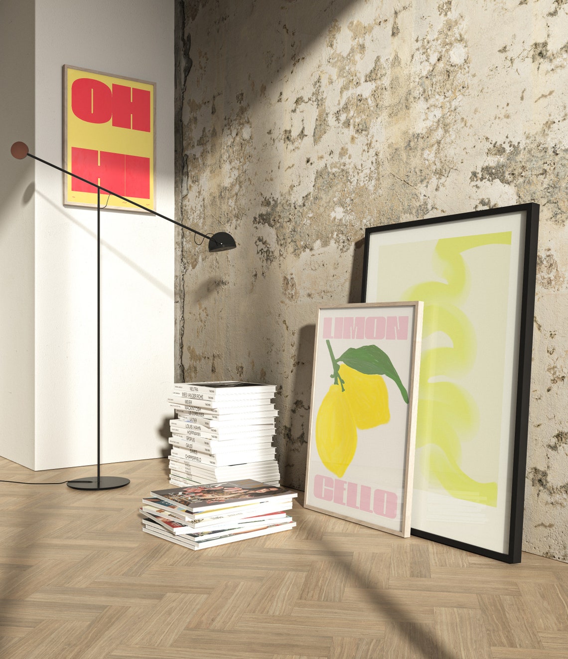 Oh Hi Bold Red Yellow Typography Funky Retro Wall Decor Art Poster - Image 2
