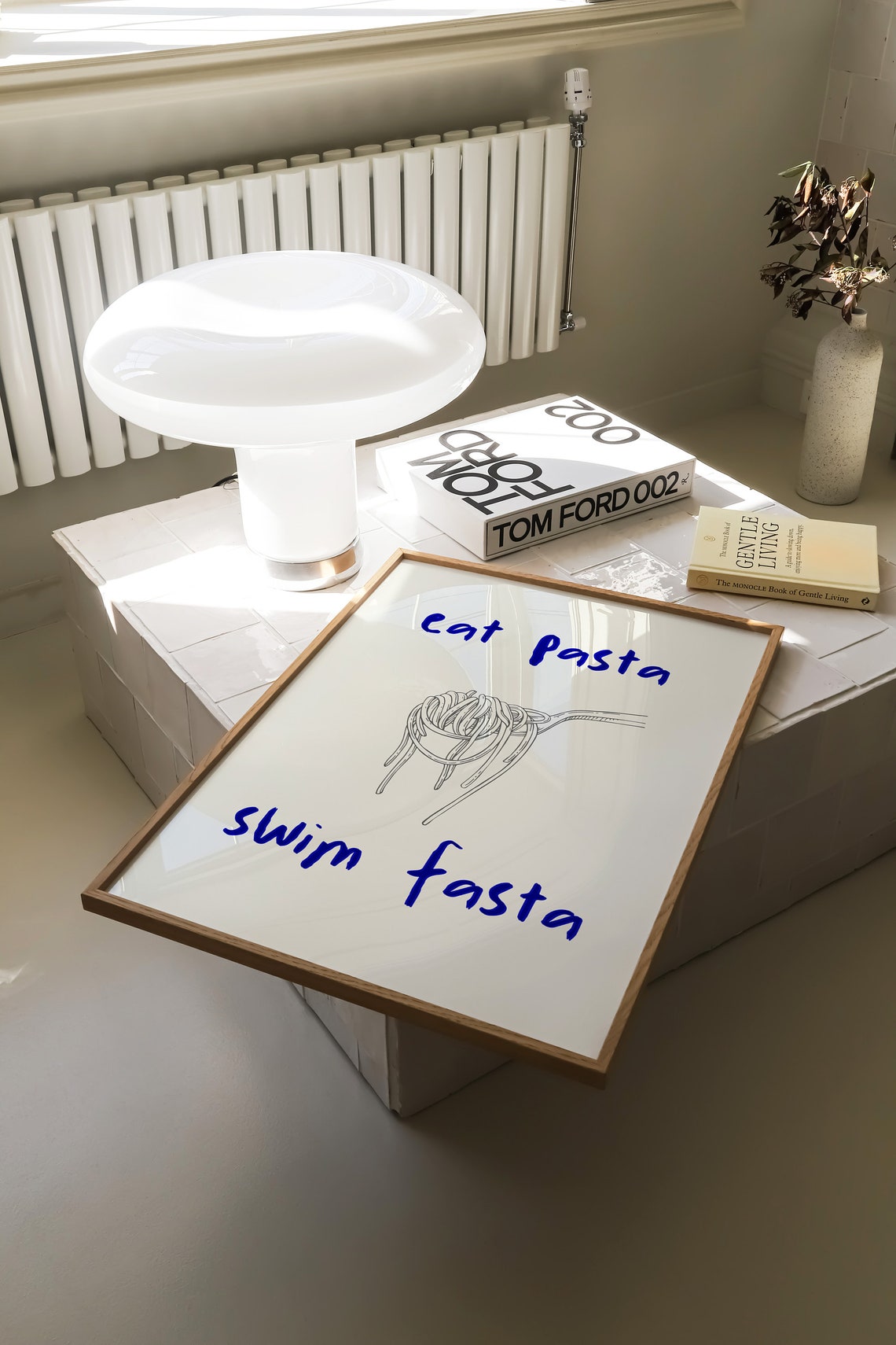 Eat Pasta Swim Fasta Poster Blue Spaghetti Illustration Funny Foodie - Image 3
