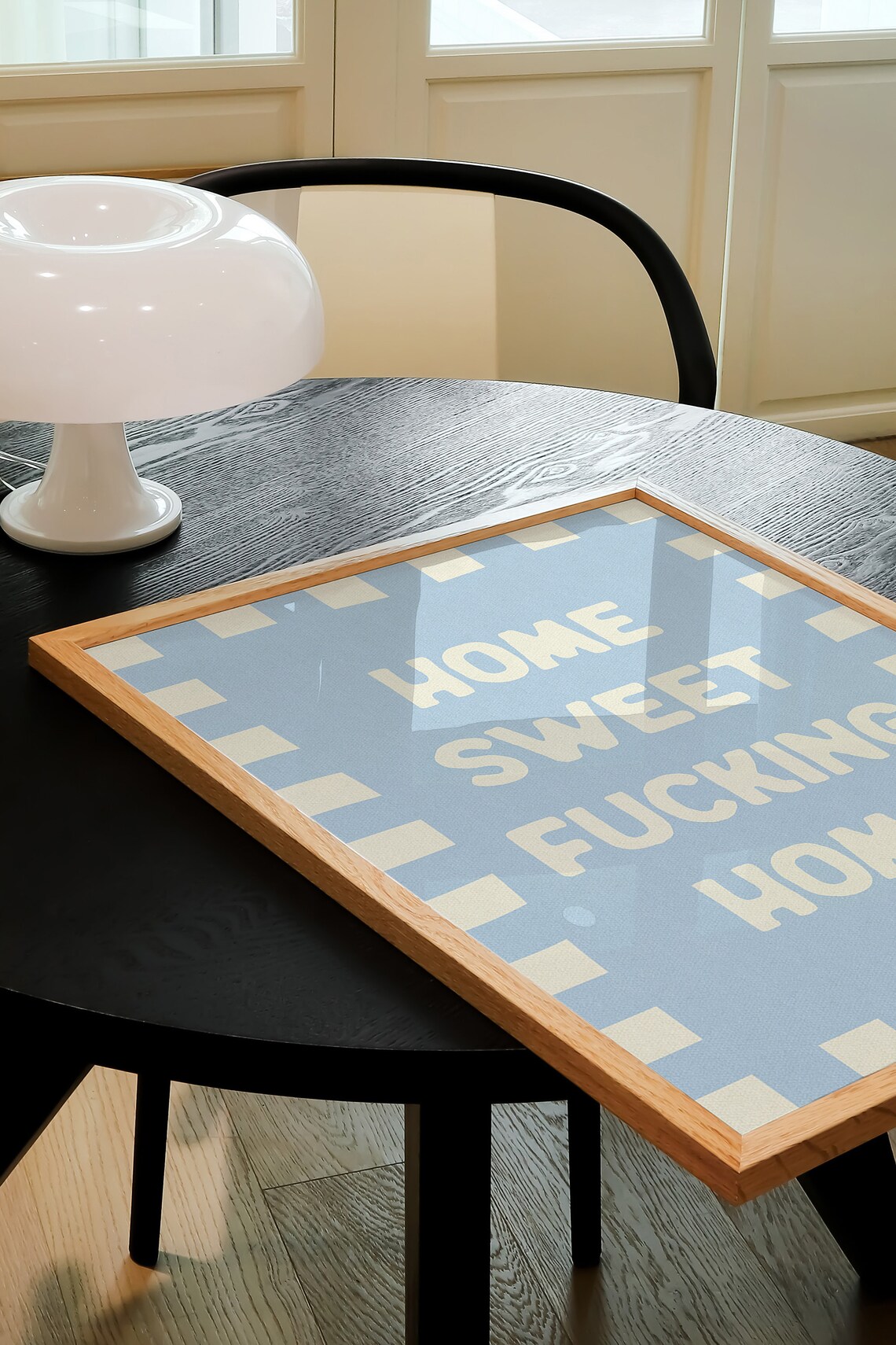 Home Sweet Fucking Home Poster Blue Checkered Retro Funny Wall Decor - Image 2