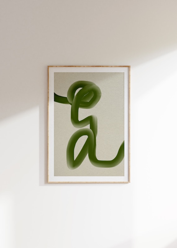 Green Minimal Abstract Line Art Prints Painted Line Minimalist Wall Art Line Art Simple Modern Print Aesthetic Decor
