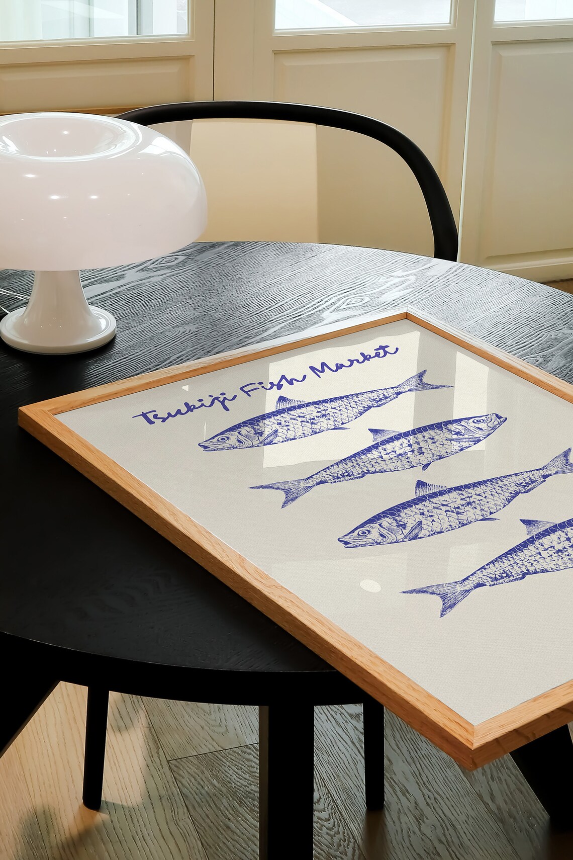 Tsukiji Fish Market Tokyo Blue Sardine Illustration Travel Poster - Image 3