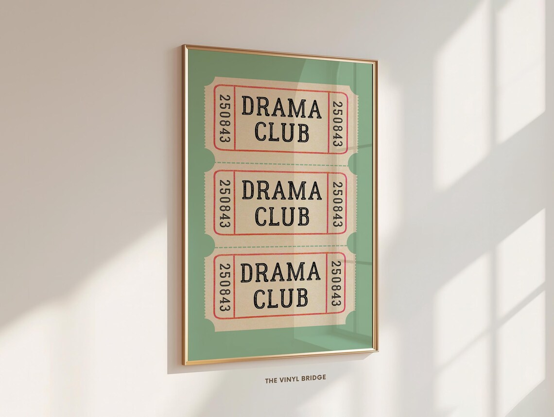 Vintage Drama Club Ticket Stub Sage Green Theater Kid Poster - Image 3