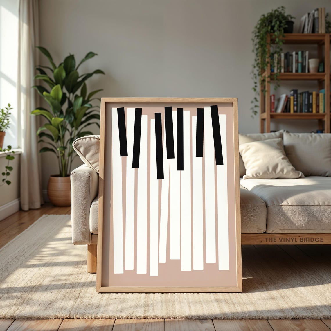 Black And White Abstract Piano Keys Beige Minimalist Art Poster - Image 3