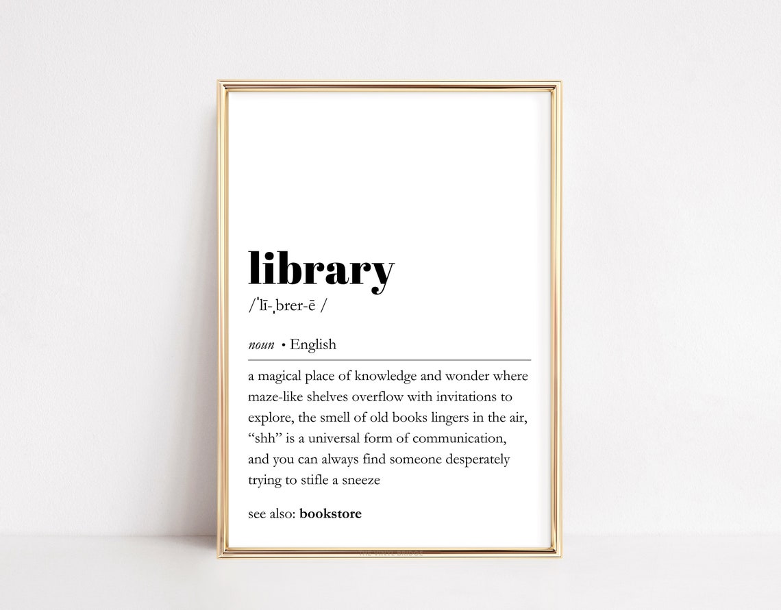 Library Dictionary Definition Bookish Typographic Black Poster