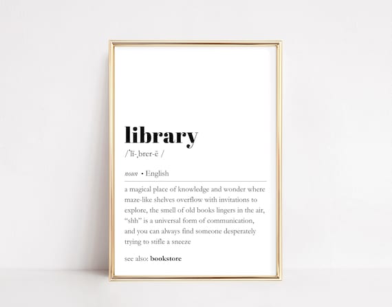 Library Definition Print Funny Dictionary Decor Bookish Quote Literary Wall Art Book Lover Poster Minimalist Typography