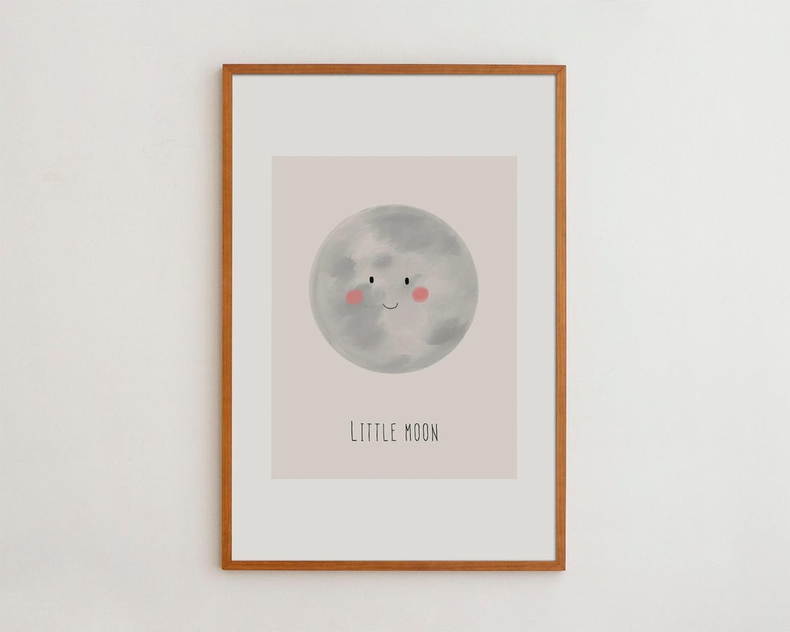 Little Moon Smiling Face Cute Pastel Nursery Night Sky Poster
