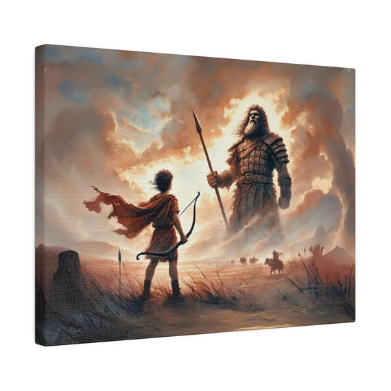 David and Goliath Watercolor Christian Wall Art Print