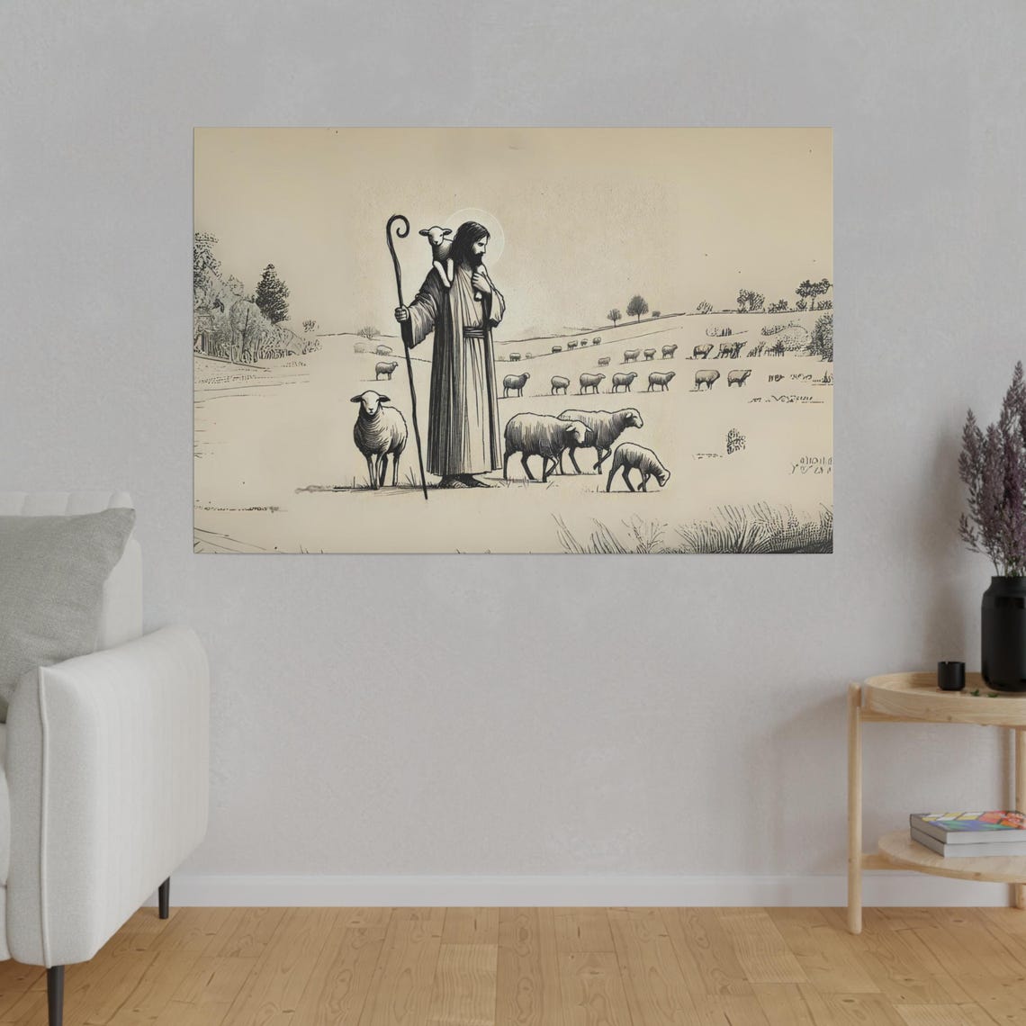 The Good Shepard Minimalist Monochromatic Edition Christian Artwork From Bible Stories Fast Shipping - Image 4