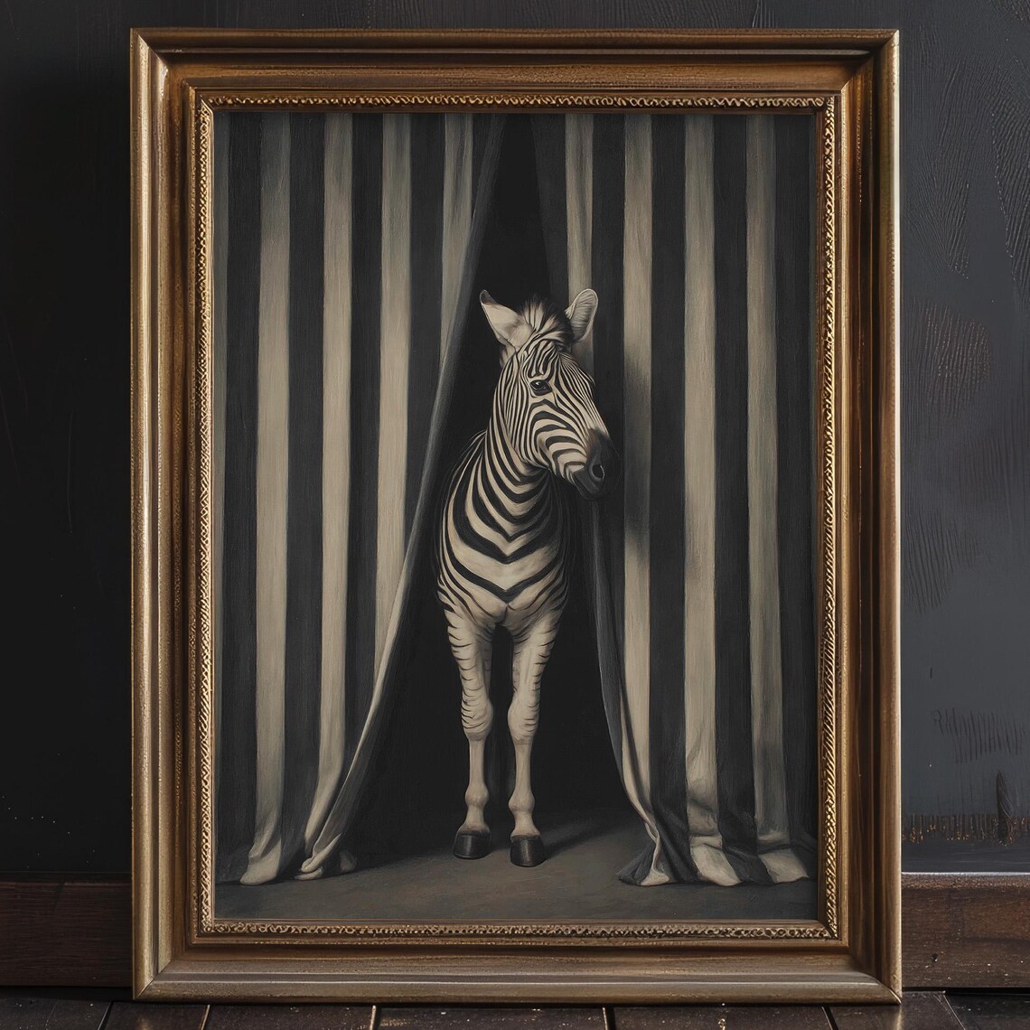 Zebra Striped Wall Art Print, Dark Academia Decor