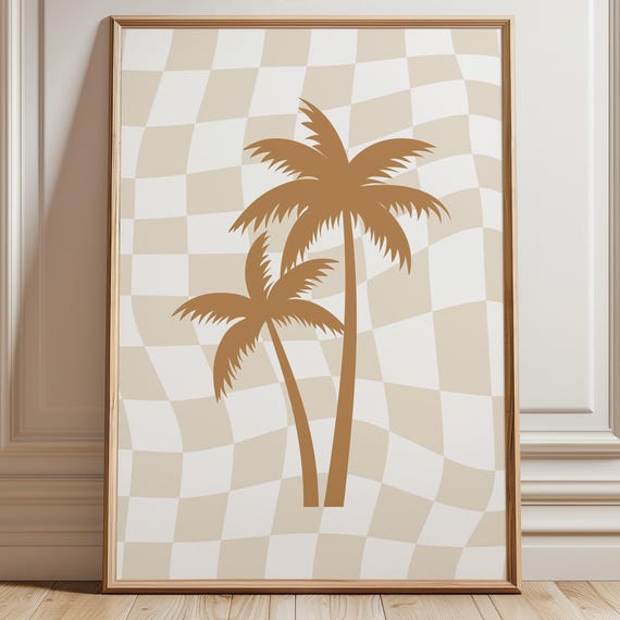 Checkered Palm Tree Poster Retro Surf Nursery Terracotta Baby Room Decor Happy Little Soul Print Child Kid Gallery