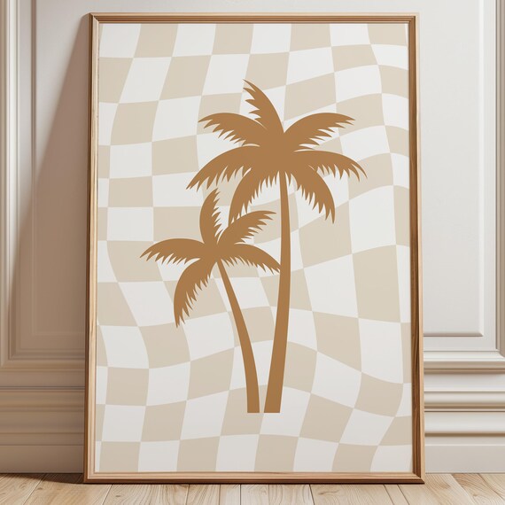 Palm Trees Retro Checkered Poster Terracotta Surf Nursery Baby Room Decor