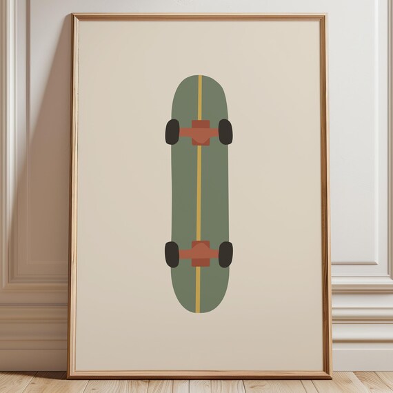 Green Skateboard Minimal Boho Skater Boys Room Kids Nursery Poster