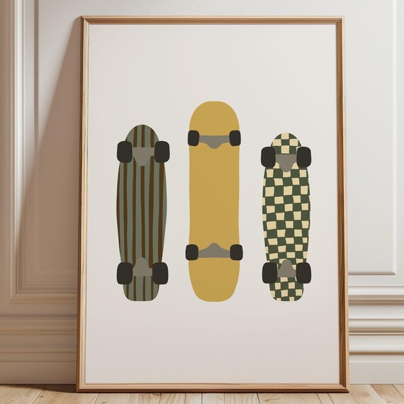 Trio of Patterned Skateboard Decks Minimalist Kids Room Art Poster