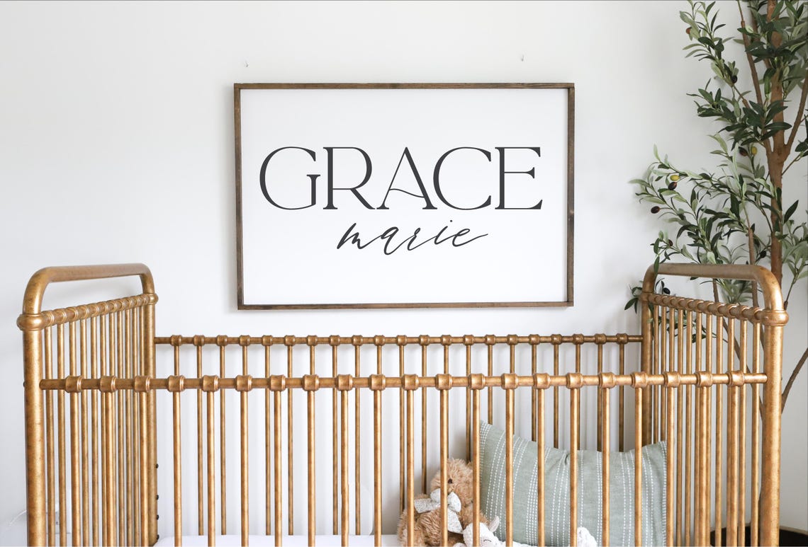 Baby Girl Name Sign Nursery Wall Decor Above The Crib Sign Modern Farmhouse Nursery Elegant Baby Girl Name Art Script Girl Name