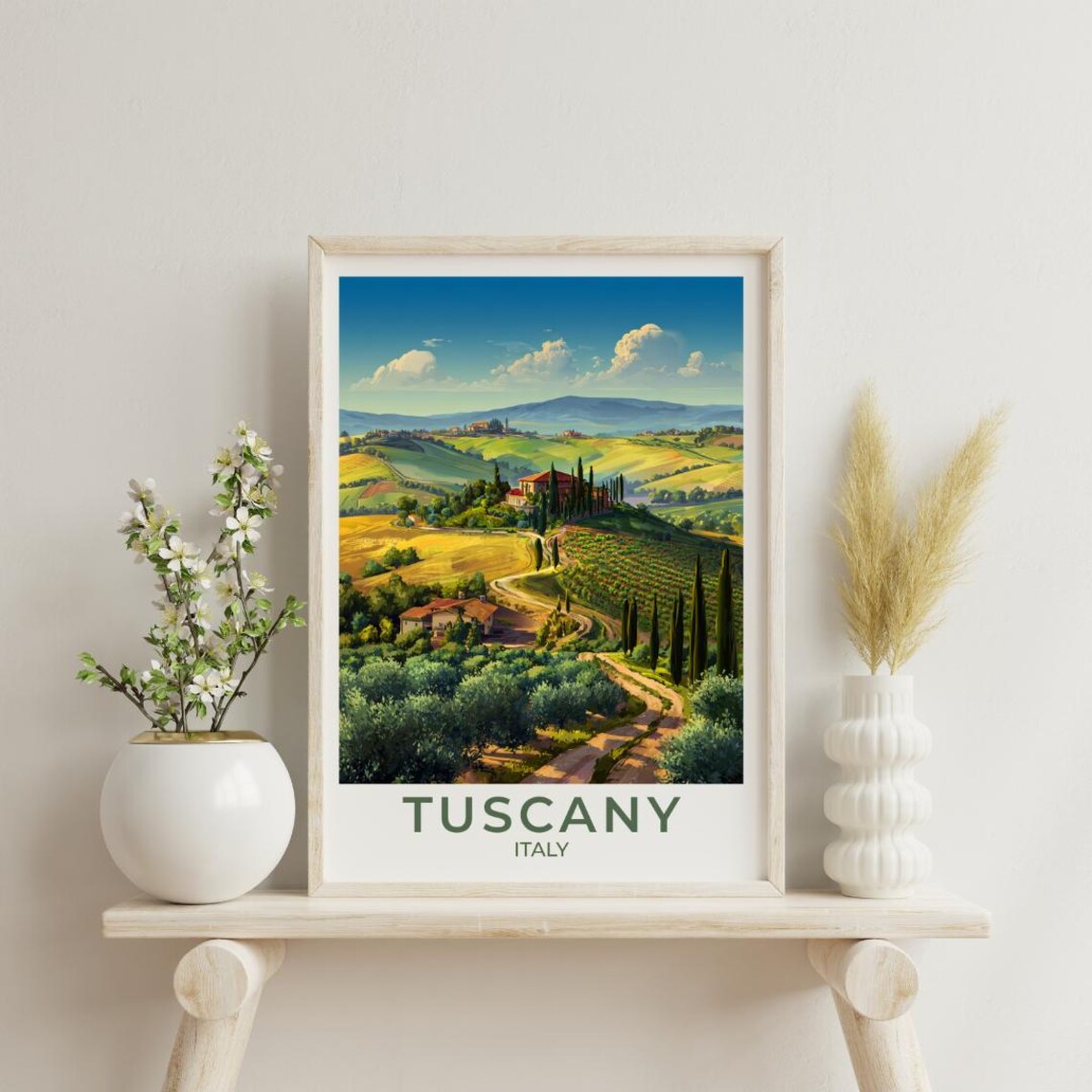Tuscany Vintage Travel Poster, Italy Scenic Print
