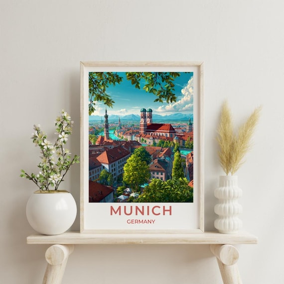 Munich Germany Old Town Skyline Vintage Travel Art Poster Gift