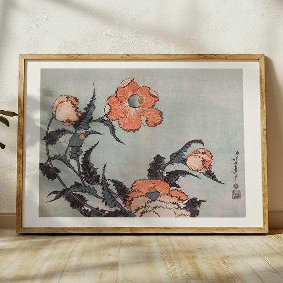 Katsushika Hokusai Poppies, Japanese Ukiyo-E Art