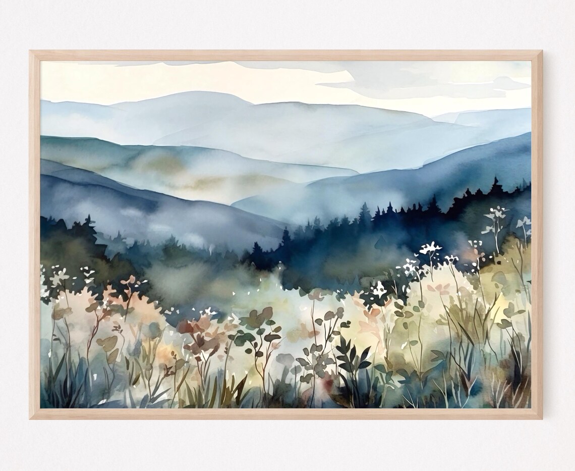 Blue Ridge Mountains Watercolor Wildflowers Art Print