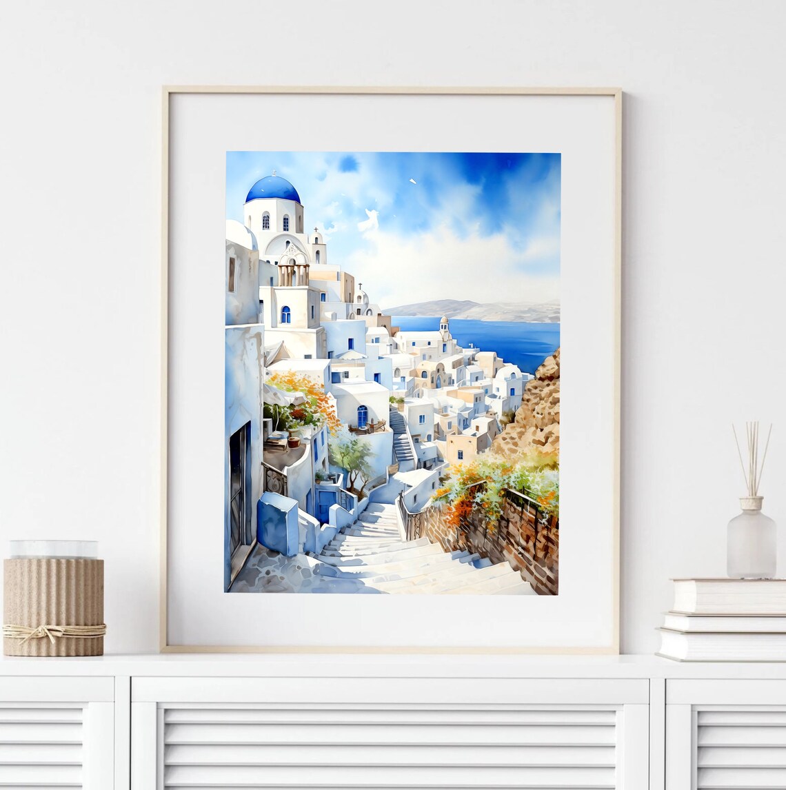 Santorini Watercolor Painting Greece Travel Poster - Image 3