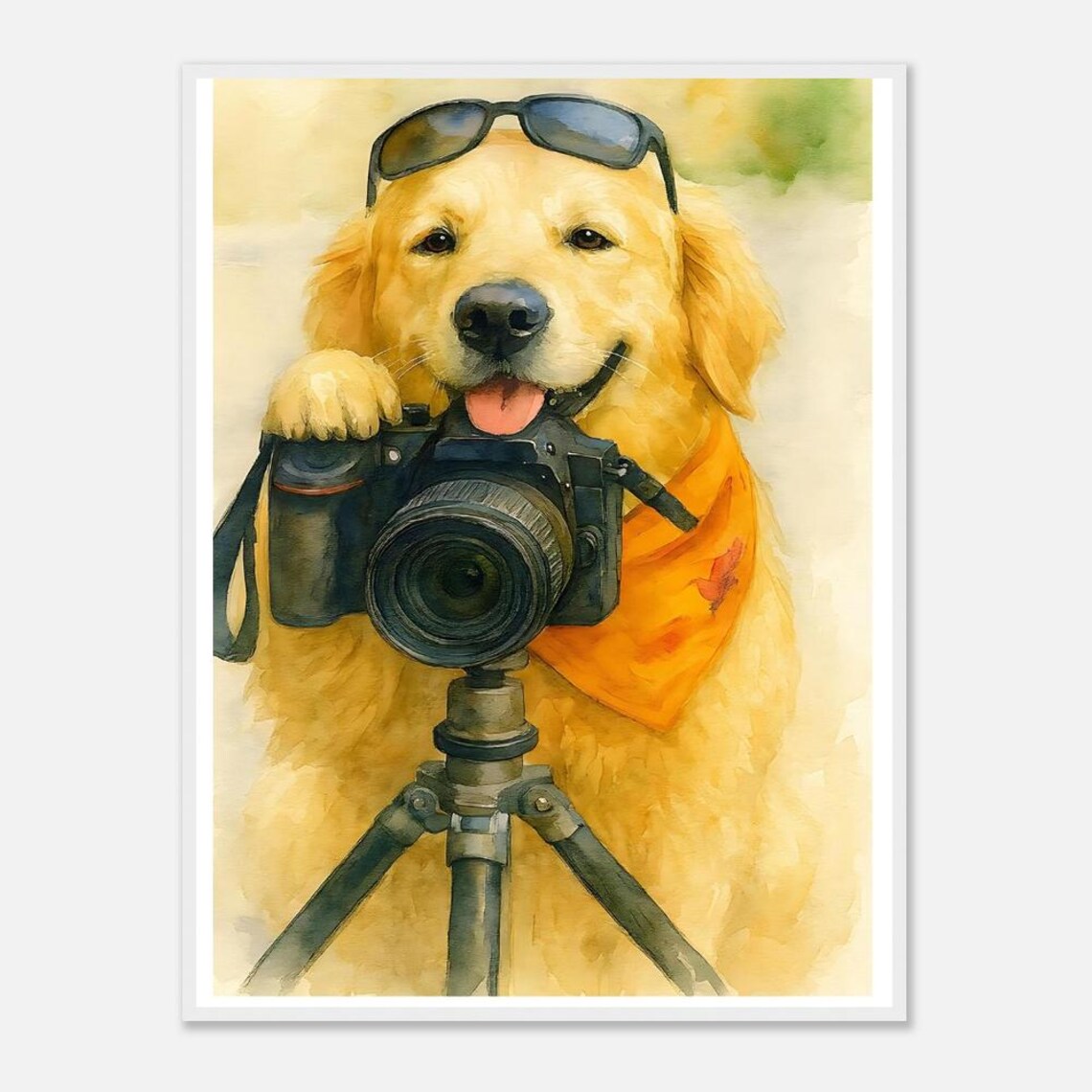 Golden Retriever Photographer Watercolor Art Print