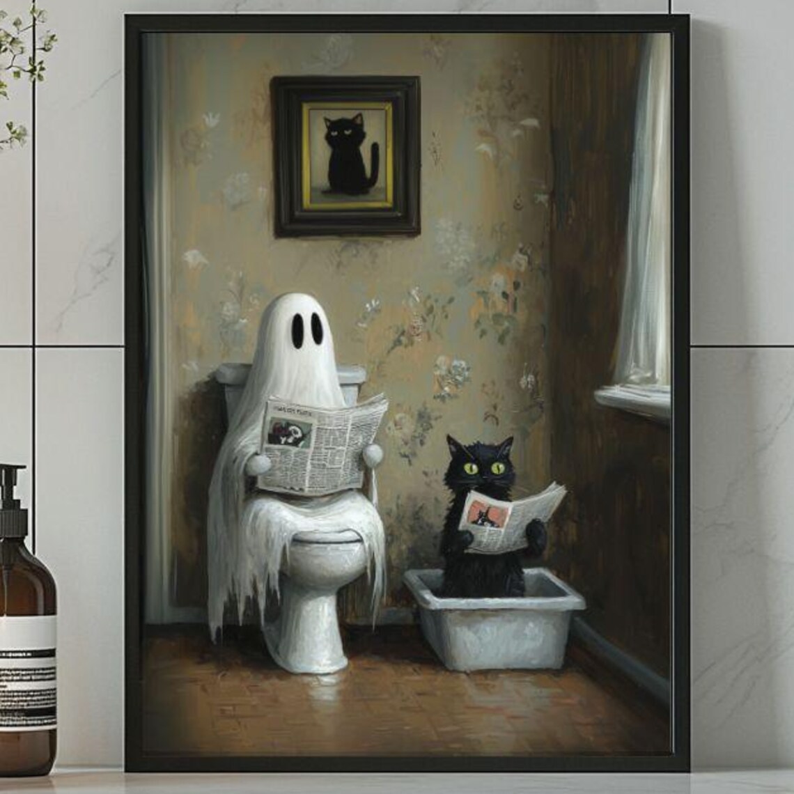 Ghost And Black Cat Bathroom Humor Poster Print - Image 7