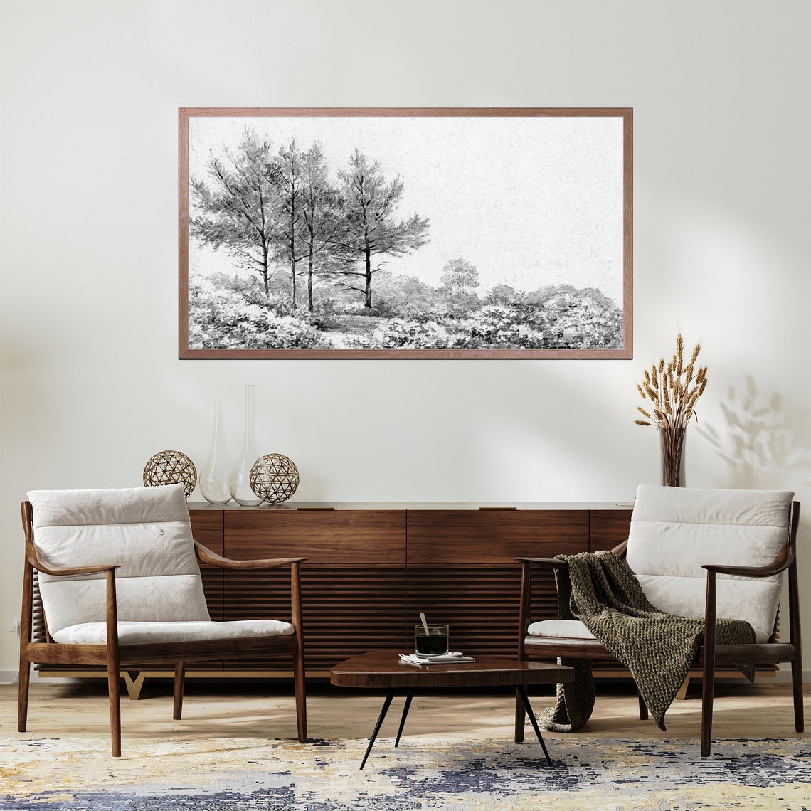 Vintage Tree Sketch Landscape Drawing - Image 3