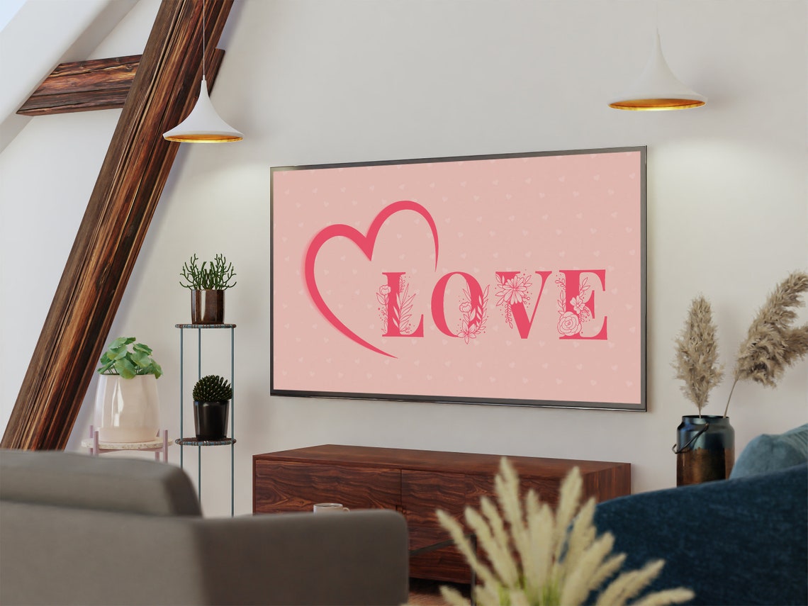 Love Typography Floral Heart Pink Romantic Quote Wall Decor Art Print - Image 2