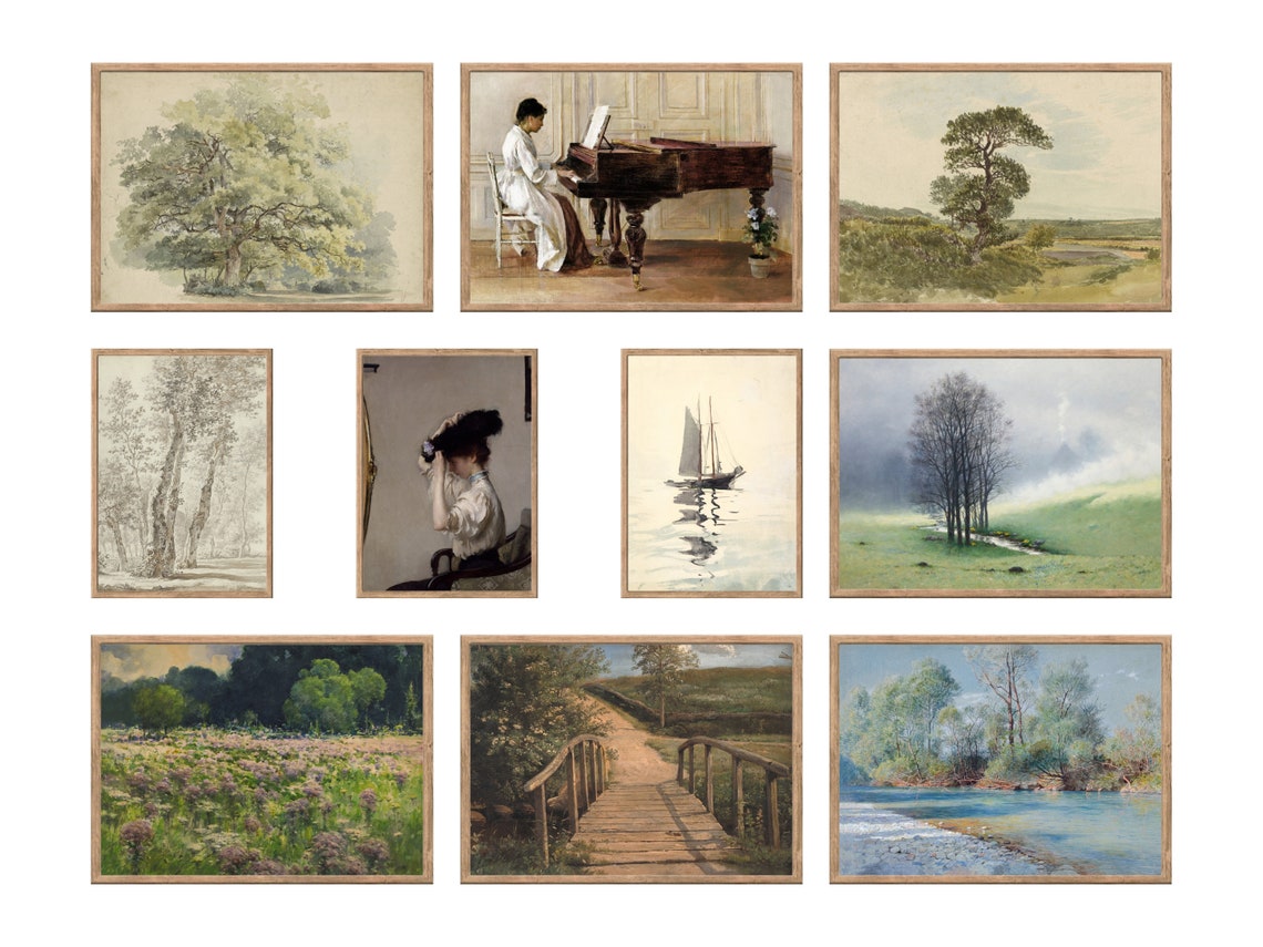 Vintage Landscape and Seascape Gallery Wall Set of 10 Art Prints