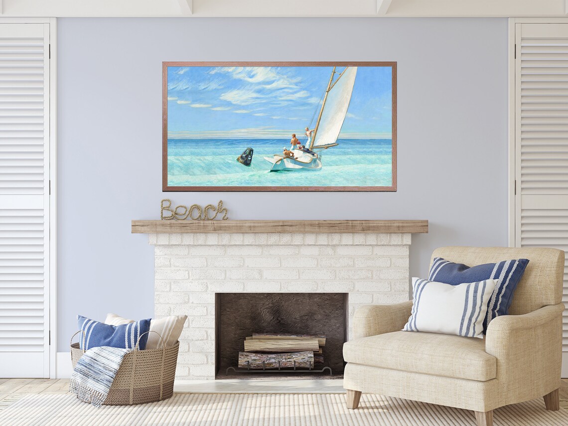Edward Hopper Sailing 1911 Sailboat Turquoise Sea Nautical Oil Painting Poster - Image 2