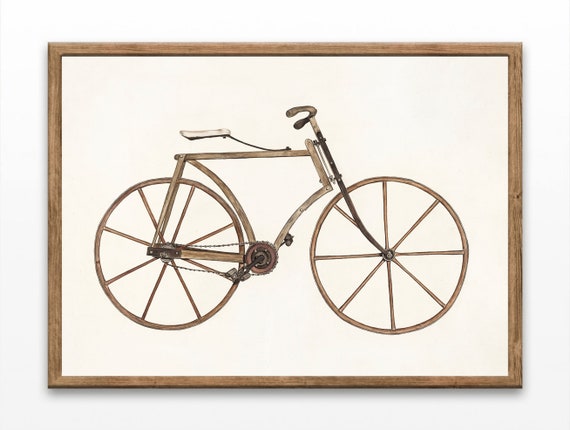 Vintage Bicycle Drawing Watercolor Bike Print Home Decor Wall Art Amerikan Design Wall Art