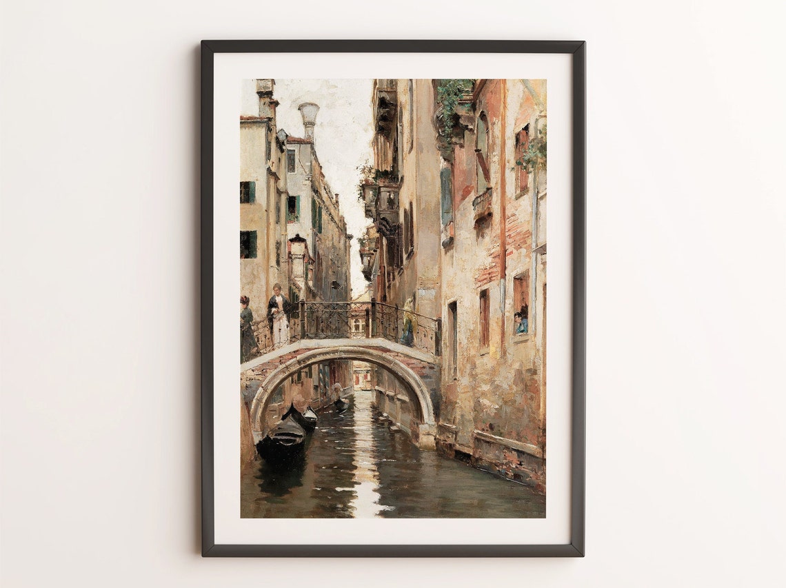 Venice Italy Canal Gondolas Arched Bridge Vintage Painting Poster - Image 3