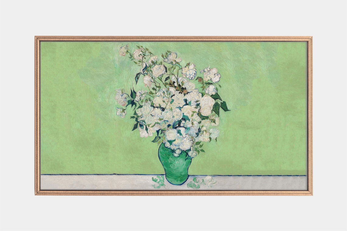 Van Gogh Roses White Roses Green Vase Floral Still Life Art Poster
