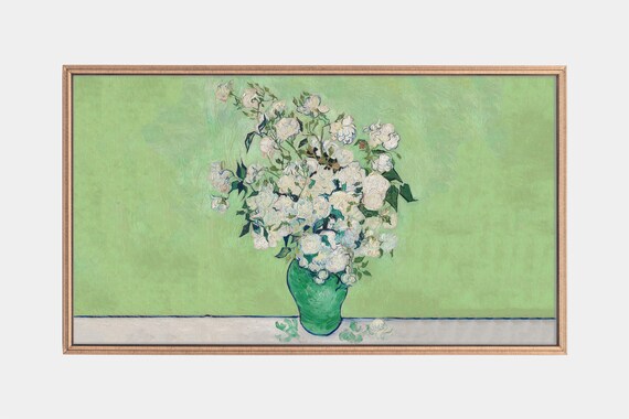 Van Gogh Roses White Roses Green Vase Floral Still Life Art Poster