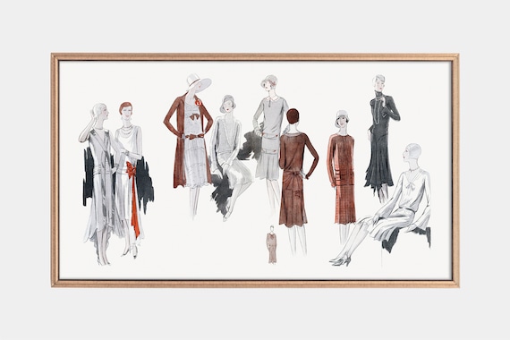 Vintage 1920s Fashion Illustration Flapper Dresses Art Deco Art Poster