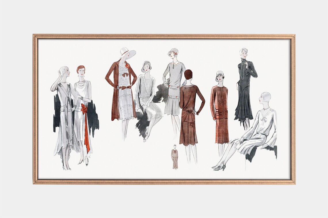 Vintage 1920s Fashion Illustration Flapper Dresses Art Deco Art Poster