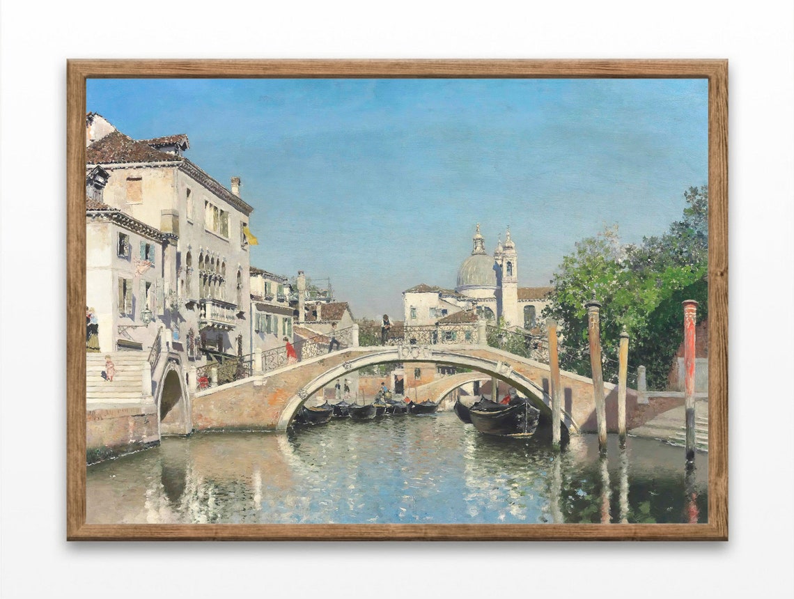Venice Canal Bridge With Gondolas And Domed Church Sunny Day Poster