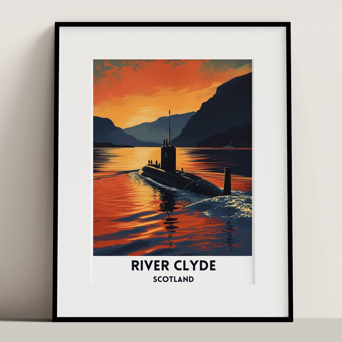 River Clyde Submarine Travel Poster, Scottish Nature