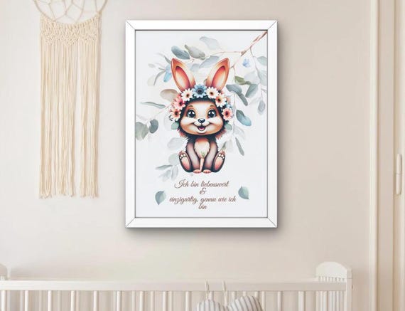 Nursery Decor Poster Wall Art For Kids Animal Poster Flower Wreath Animals Motivational Poster Wall Art