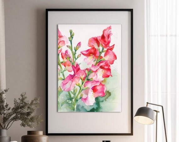 Snapdragons Flower Watercolor Painting Realistic Snapdragons Flower Watercolor For Hallway Bathroom Living Room Office