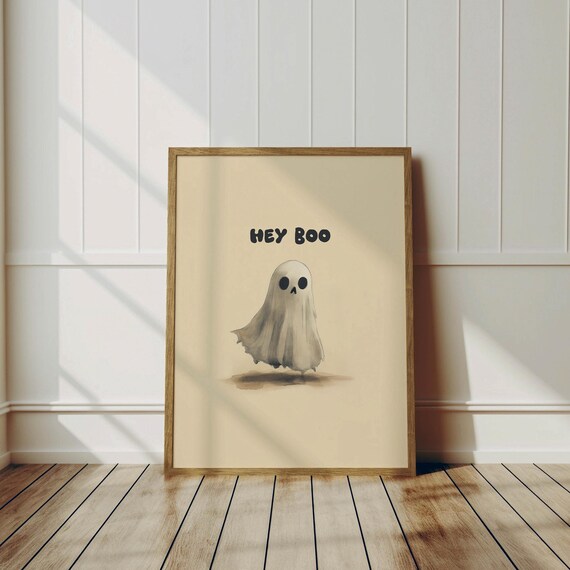 Hey Boo Cute Watercolor Ghost Minimal Halloween Art Wall Poster