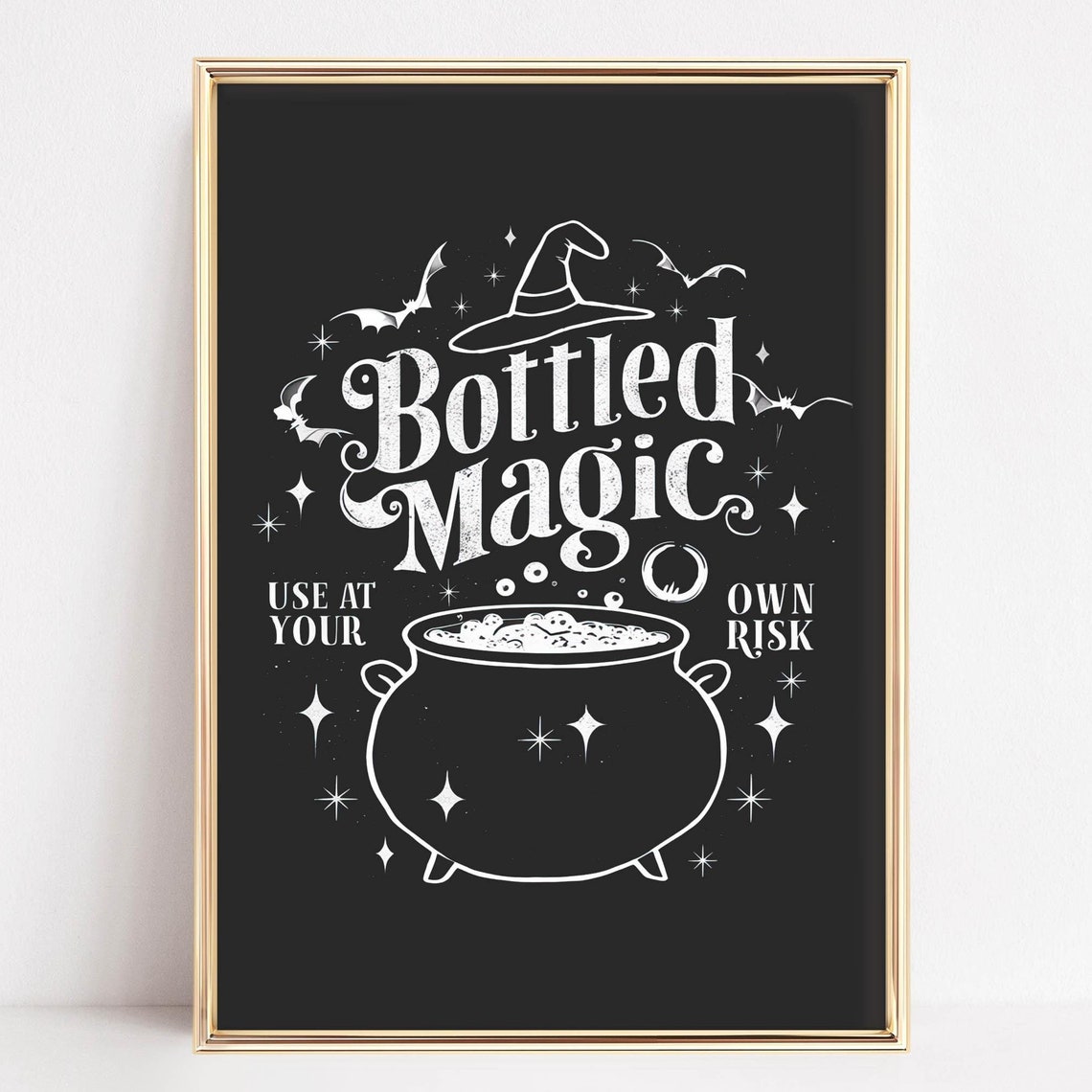 Bottled Magic Cauldron Witch Hat Halloween Apothecary Sign Poster