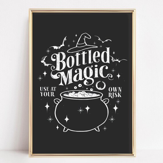 Bottled Magic Cauldron Witch Hat Halloween Apothecary Sign Poster